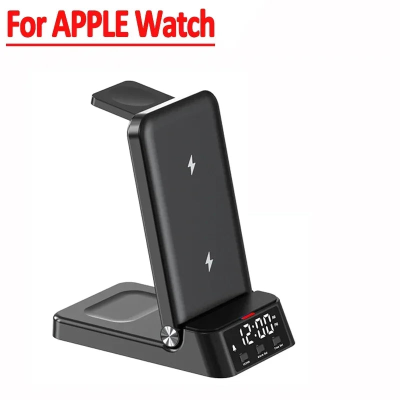 30W 4 in 1 Quick Wireless Charger Dock Alarm Clock Phone Stand For iPhone Samsung Xiaomi Apple Watch 10-2 AirPods Pro2/1 Buds3/2