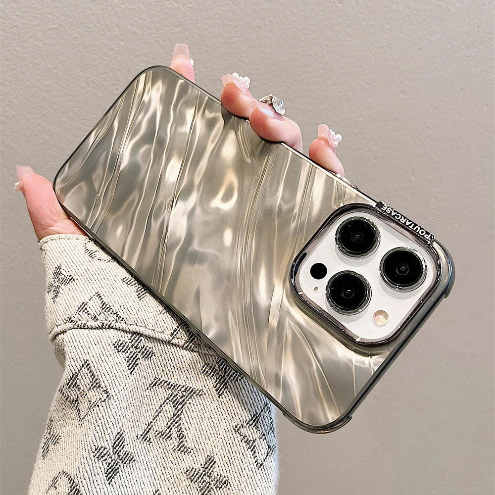 Luxury Plating Silicone Shiny Water Ripple Case For iPhone 16 15 14 13 12 11 Pro Max Plus Aesthetic Camera Protection Cool Cover