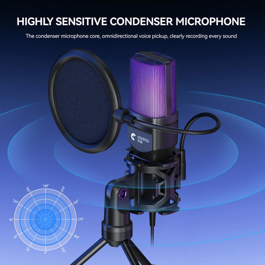 RGB Gaming Condenser Microphone – Desktop USB Mic for PC, Streaming & Recording