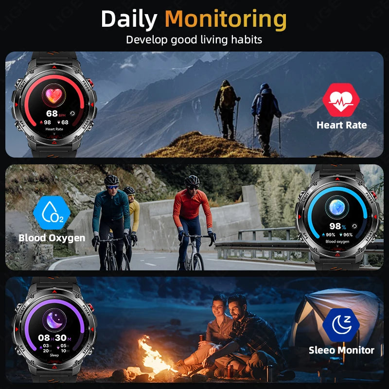 LIGE 2025 New Professional GPS Track Sports Smartwatch Outdoor RIDE Run Compass Altimeter 3ATM Fitness Bracelets 540mAh