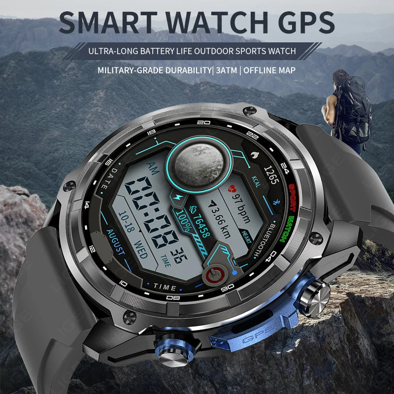 LIGE GPS Offline Map Smart Watch 860mAh Outdoor Sports Compass Altimeter 4GB Memory AMOLED Voice Call 3ATM Men Bracelets