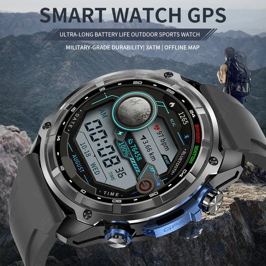 LIGE GPS Offline Map Smart Watch 860mAh Outdoor Sports Compass Altimeter 4GB Memory AMOLED Voice Call 3ATM Men Bracelets