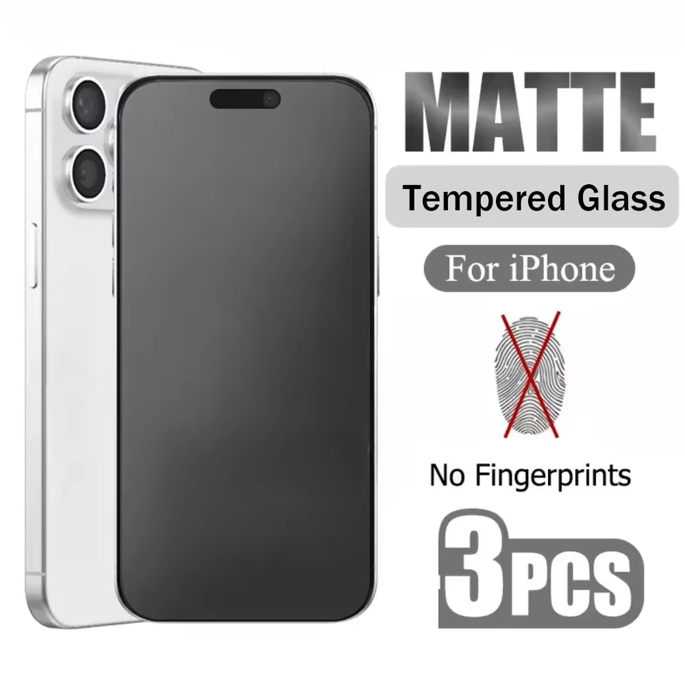 3Pcs Matte Tempered Glass For iPhone 16 15 14 12 11 13 Pro Max Plus Mini 16e XS Max Screen Protectors Frosted Anti-Fingerprints