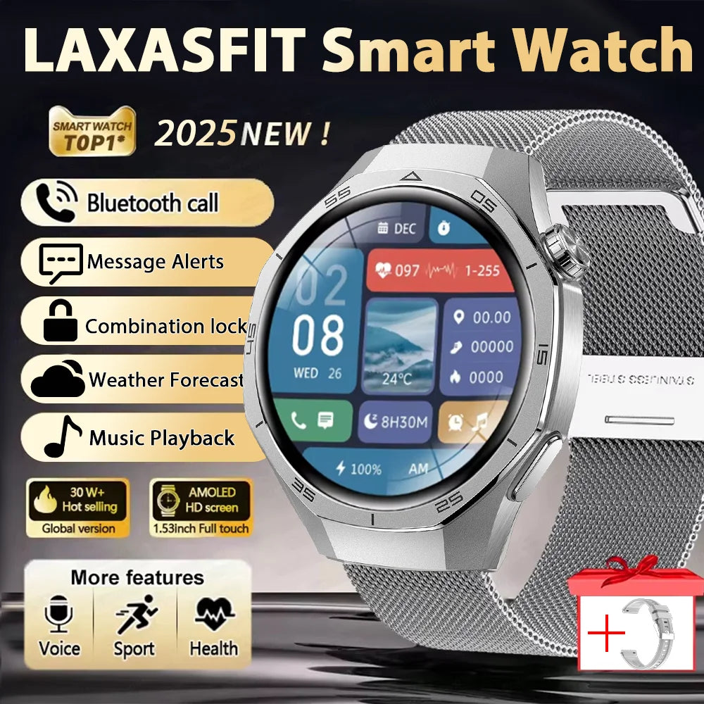 LAXASFIT 2025 New Smart Watch Men's 1.52 HD Screen Bluetooth Talk Heart Rate Monitor Men Women NFC Outdoor Sports