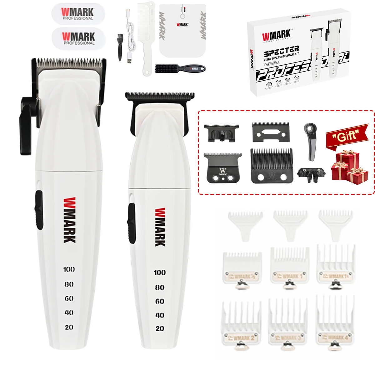 WMARK NG8632KIT & JUCAI JC10000 Professional Hair Clipper Set – DLC Blade, 10000RPM