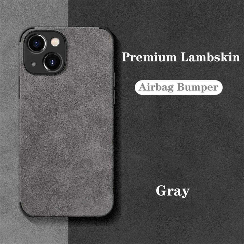 Luxury Shockproof Matte Lambskin Leather Case for iPhone 16 15 14 13 12 11 Pro X XR XS Max 7 8 Plus Soft Fabric Vintage Cover