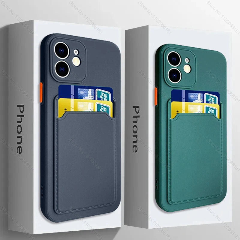 Luxury Silicone Card Holder Wallet Case For iPhone 15 14 13 12 11 Pro Max Plus Shockproof Phone Slot Cover Accessories