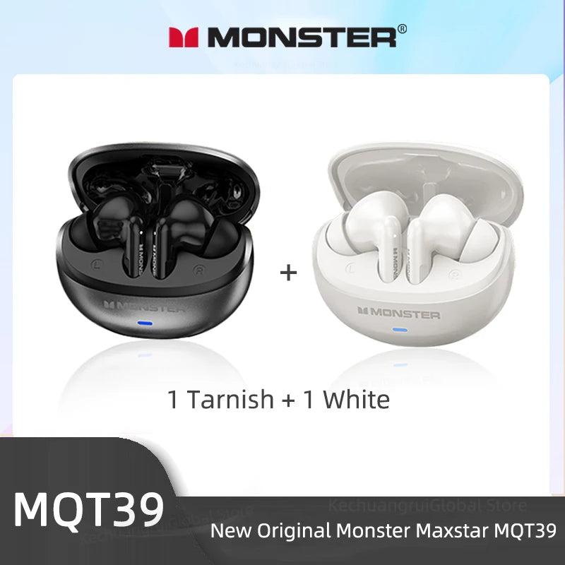 Monster MQT39 Wireless Bluetooth 6.0 Earphones TWS Hifi Stereo XNoise Reduction Gaming Sports With Mic