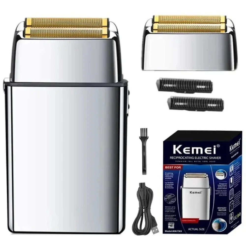 Kemei TX5 Pro Metal Electric Shaver – Rechargeable Barber Hair Clipper for Men