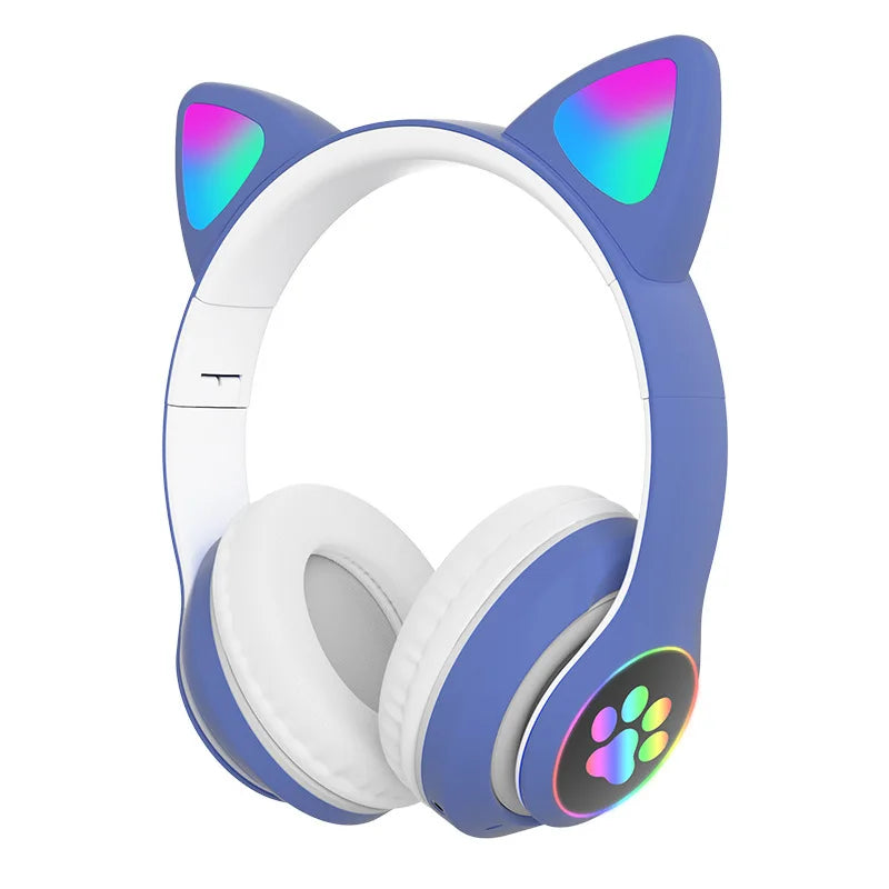 P47M Wireless Headphone Flash Light Cute Cat Bluetooth with Mic Control LED Stereo Music Helmet Phone Bluetooth