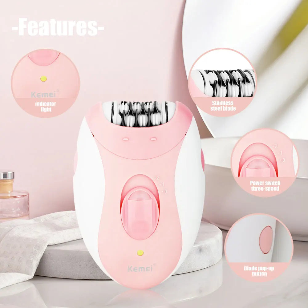 KEMEI 189B 3-in-1 Electric Epilator – Fast Charging Waterproof USB for Women