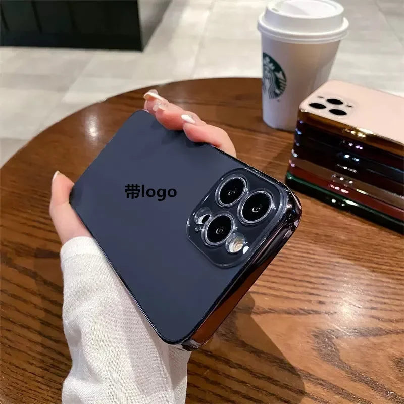 Original High Quality Plating Transparent Phone Case For IPhone 16 15 14 13 12 11 Pro Max Plus Lens Film Protection Back