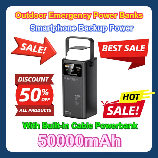 With Built-in Cable Powerbank 50000mah Camping Light Portable Outdoor Emergency Smartphone
