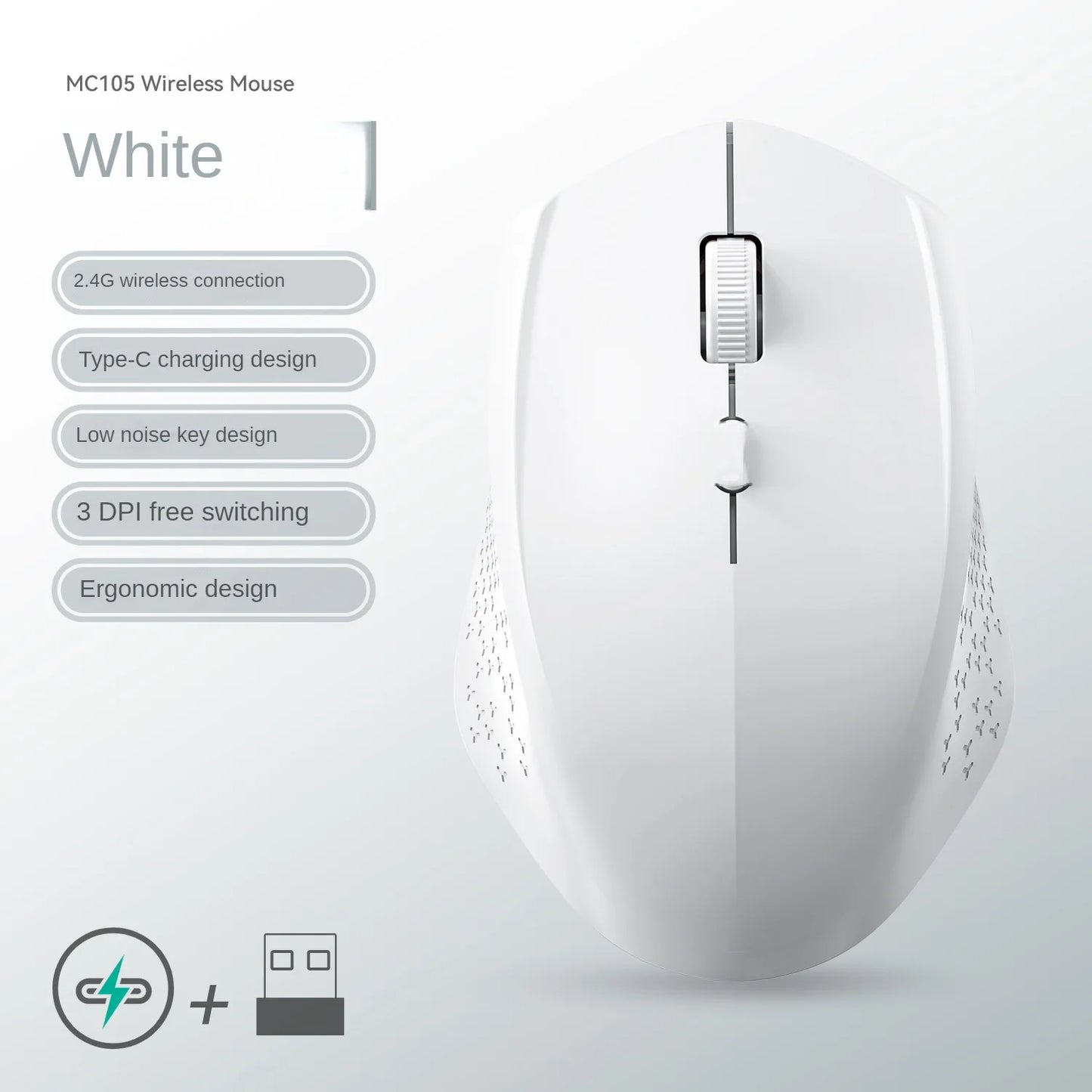Bluetooth 5.2 Dual-Mode Wireless Mouse – Silent, Rechargeable, 1600DPI for Laptop & PC