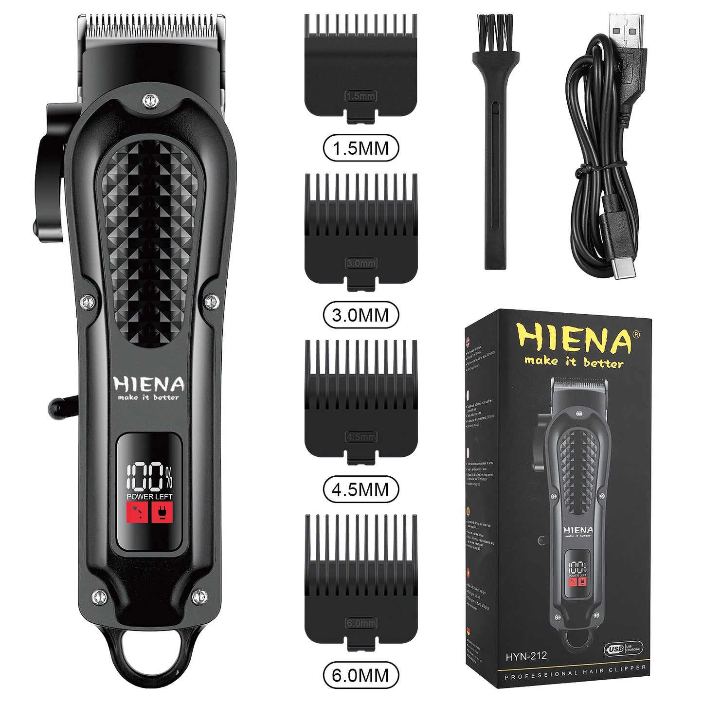HIENA Professional Electric Hair Clipper – Rechargeable Beard Trimmer & Men’s Shaver Kit