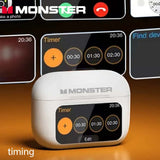 MONSTER Wireless Bluetooth 5.3 Earphones LCD Touch Screen Headphones ANC Noise Reduction Headset Built In HD Mic  Music Earbuds
