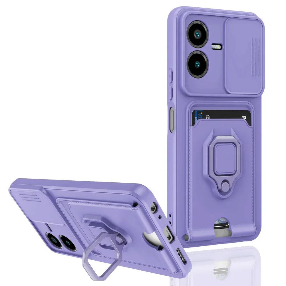 Sliding Camera Protection Case for VIVO Y36 Y27 Y17S Y22S Y35 Y16 Y72 Y53S Y20I Y12S Vehicle Magnetic Bracket Card Wallet Shell