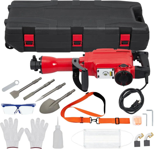 2200W Electric Demolition Jack Hammer Set – 4-Piece with Chisels & Tool Box