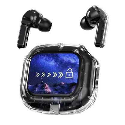Wireless Bluetooth-Compatible Earphones Color LCD Screen Earbuds Stereo Earphones Black-[Y03A]