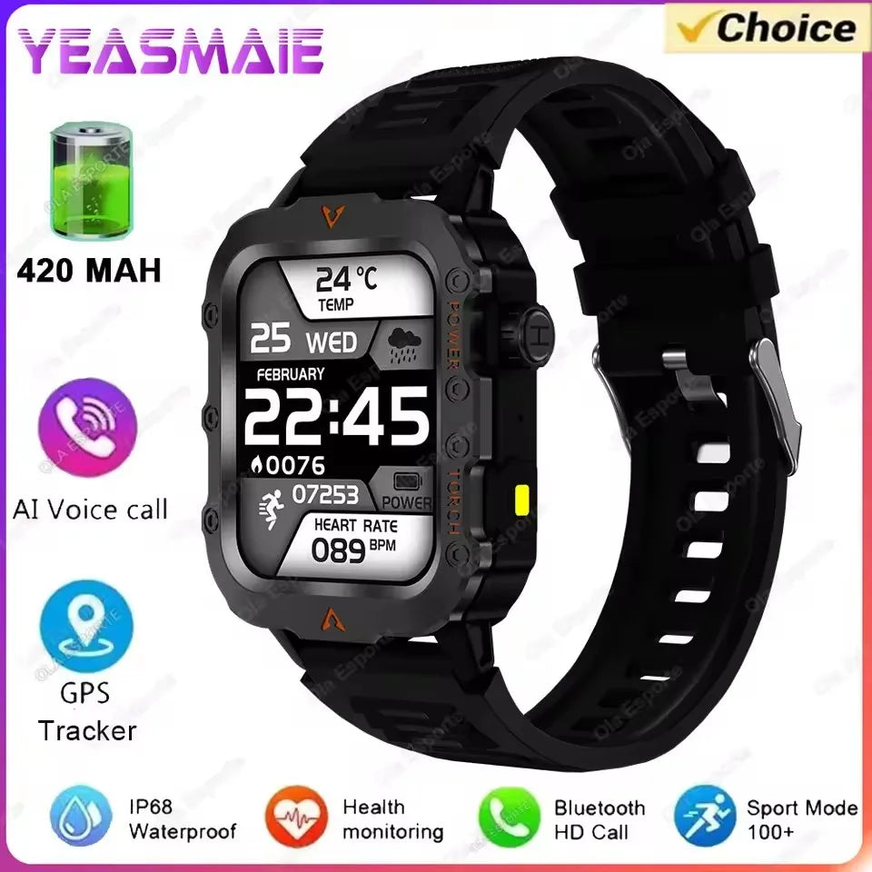 New for Outdoor Smartwatch Military  Men with Led Lighting Bluetooth Call Fitness Heart Rate