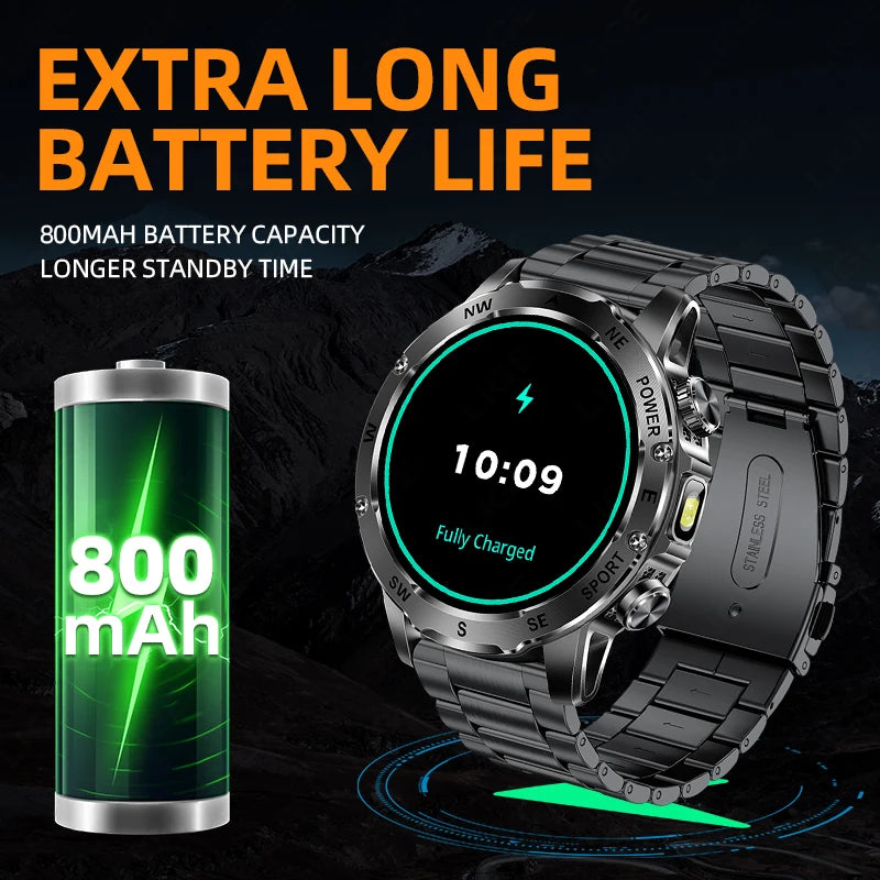LIGE Compass Smart Watch Men 800mAh Outdoor Flashlight Bluetooth Call Waterproof Sports Fitness Tracker Pedometer Man