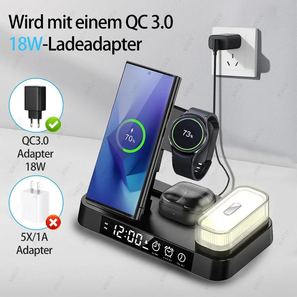 Foldable 6 in 1 Wireless Charger Dock Removable LED Light For Samsung S25 S24 S23 Galaxy Watch 7 6 5 4 Buds Pro 3 Fast