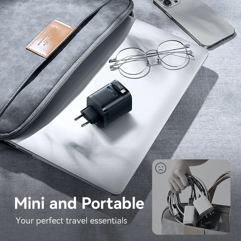 Joyroom 65W GaN USB Fast Charger With Retractable Type-c Cable for Phone Tablet Laptop Fast for iPhone Samsung Macbook