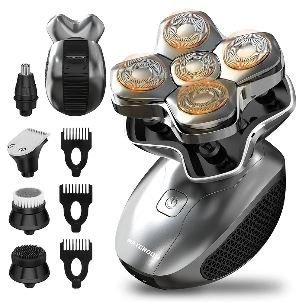 MAXGROOM 5D Electric Head Shaver – Magnetic Floating Blade, USB Rechargeable Waterproof Razor