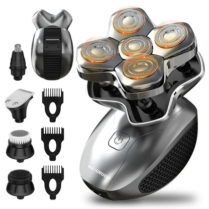 MAXGROOM 5D Electric Head Shaver – Magnetic Floating Blade, USB Rechargeable Waterproof Razor