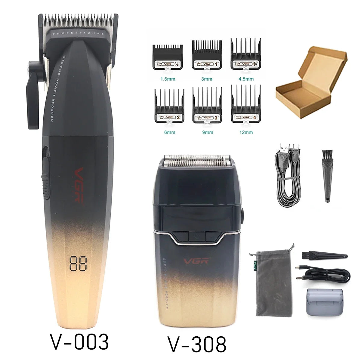 VGR Professional Hair Clipper Kit – DLC Blade, Full Metal Body, LED Display