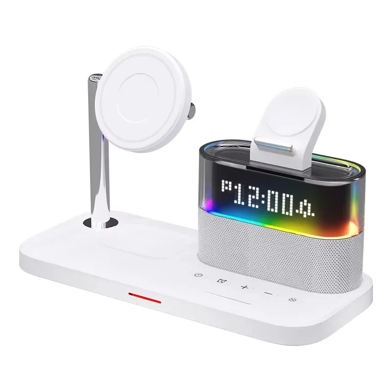Qi2 5 In 1 Magnetic Wireless Charger Stand LED Night Light Alarm Clock for Samsung iPhone IWatch Airpods Fast Charging Station