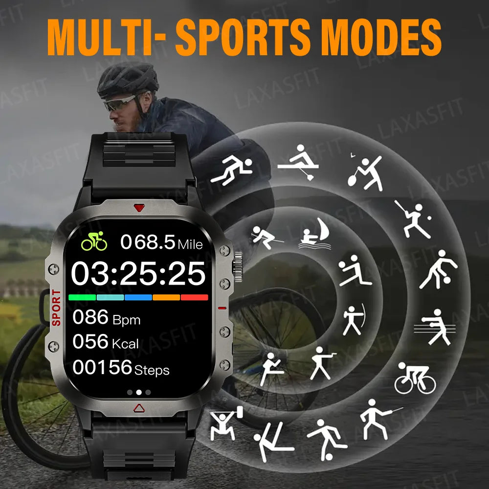 LAXASFIT Smart Watch Bluetooth Voice Call with LED Flashlight Health Monitor Outdoor Sports