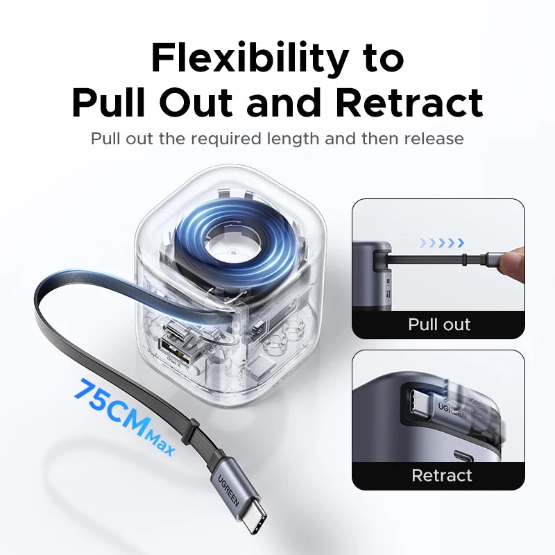 UGREEN 45W GaN Retractable Cable Charger UFCS PPS QC PD 3.0 For iPhone 17 16Pro Samsung S25 iPad Macbook Air Tablet Fast Charger