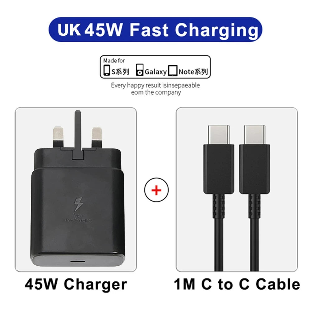PD25/PD45W Super Fast USB-C Charger – Dual USB-C Cable Set for Samsung Phones