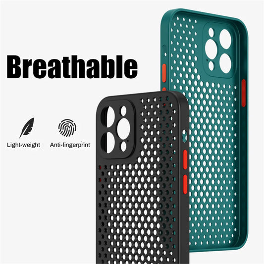 Breathable Cooling Shockproof Soft Silicone Case For iPhone 16 15 14 13 12 11 Pro Max XS X XR 8 7 Plus Bumper Back