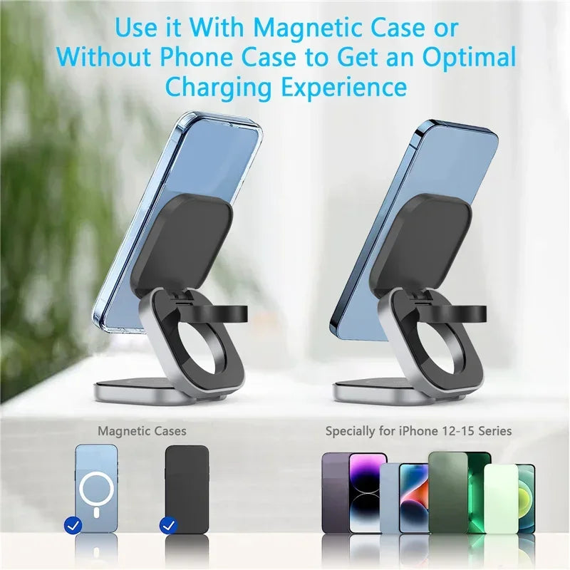 3 In 1 Foldable Magnetic Wireless Charger Stand For iPhone 16 15 14 Samsung IWatch AirPods 3/2 Station Dock Fast Charging Holder