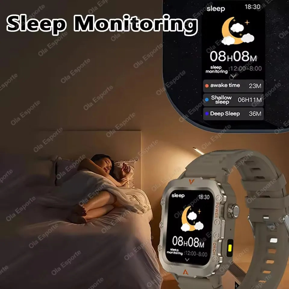New for Outdoor Smartwatch Military  Men with Led Lighting Bluetooth Call Fitness Heart Rate