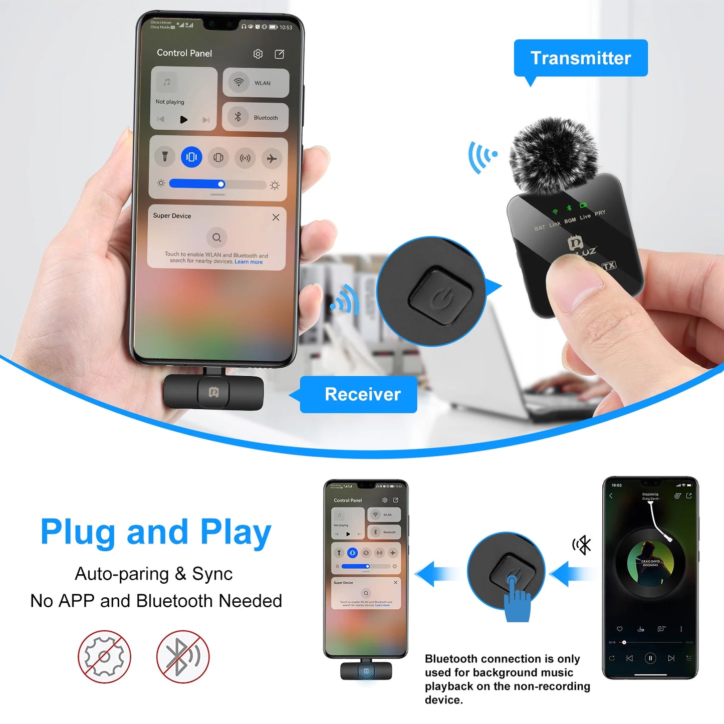 PULUZ 2.4G Wireless Lavalier Microphone – Live Streaming & Gaming Mic for iPhone, Android & Camera
