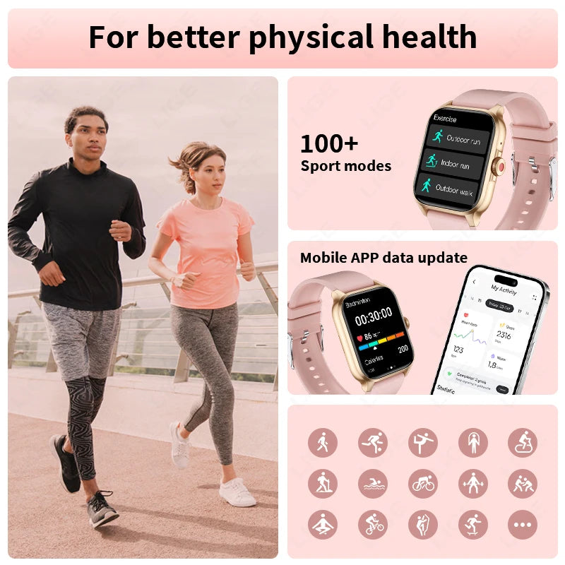 LIGE New 2025 With Flashlight Waterproof Smartwatch Men Bluetooth Calling  Women Multiple Sports Modes Man