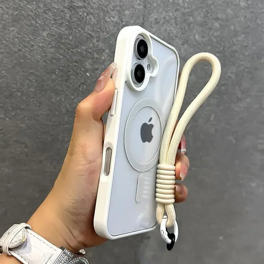 Luxury With Lanyard Clear For Magsafe Phone Case For iPhone 17 16 Pro Max 11 12 13 15 14 Pro Shockproof Armour Wrist Strap Cover