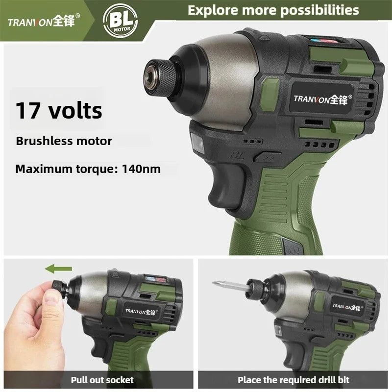 Cordless Brushless Electric Impact Drill 140N.m with Metal Ratchet Chuck