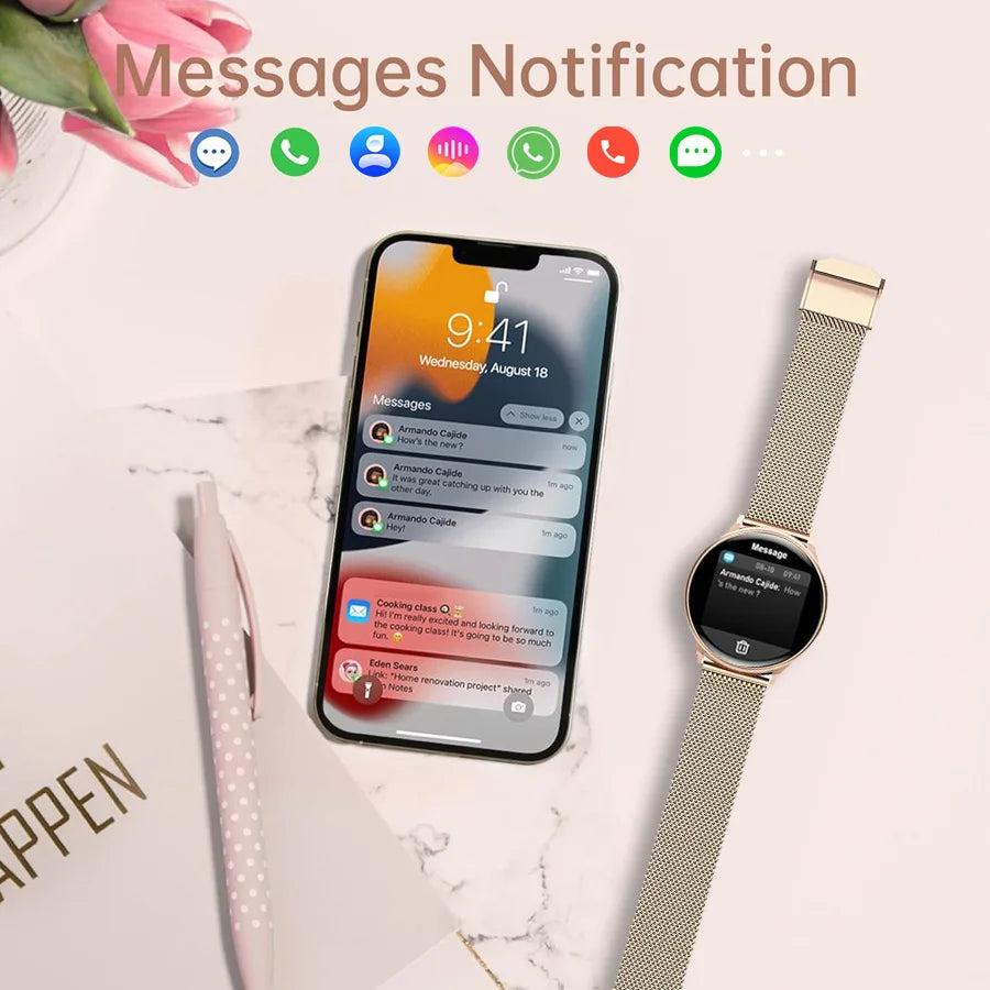 Feminine 1.39'' HD Smart Watch with Menstrual Cycle Tracker Heart Rate & Sleep Monitor IP67 Waterproof Fitness for Women