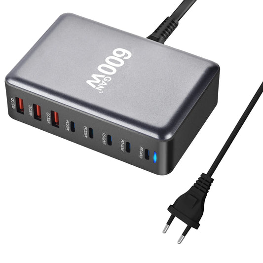 New 600W GaN Fast Charge 3.0 USB Type C Fast Charger with 8 Ports, 5C3A PD Charger for Phones and Tablets, Portable Design