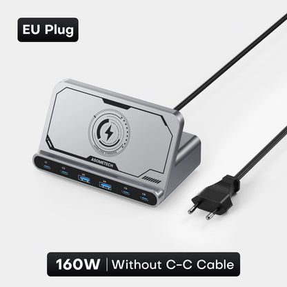 ASOMETECH 160W USB FastCharging Station 7 in 1 Wireless65W 45W PPS PD Type C  For Macbook iPad iPhone 16 Samsung
