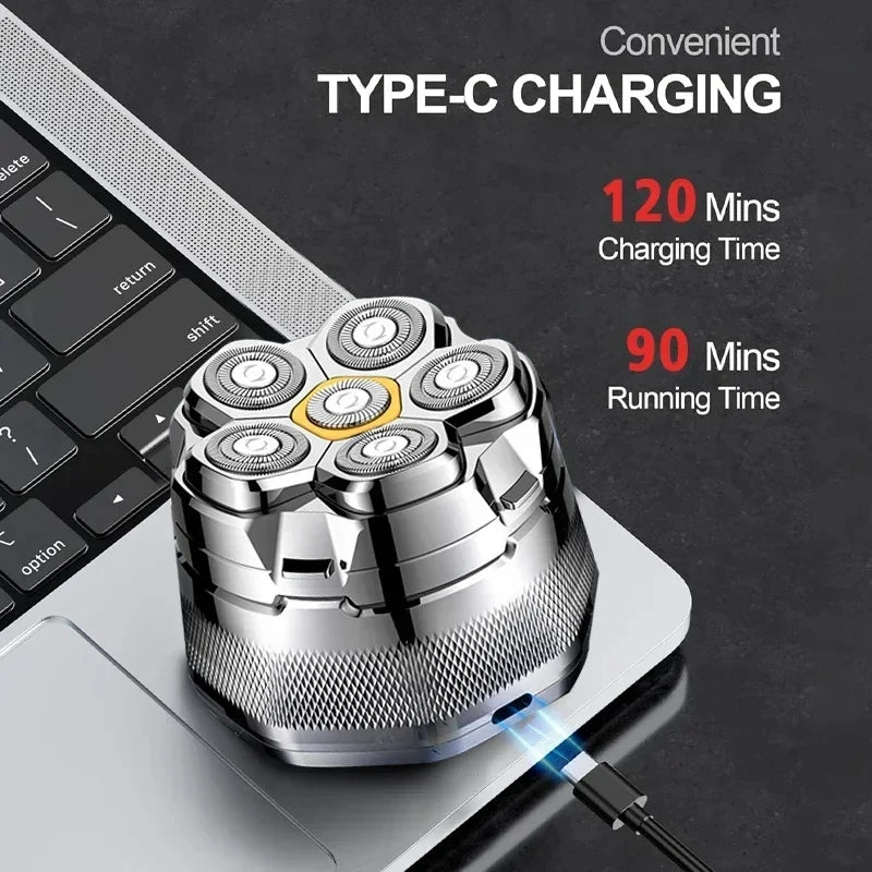 Tinsol 6D Titanium Electric Head Shaver – Magnetic Waterproof Razor for Bald Men