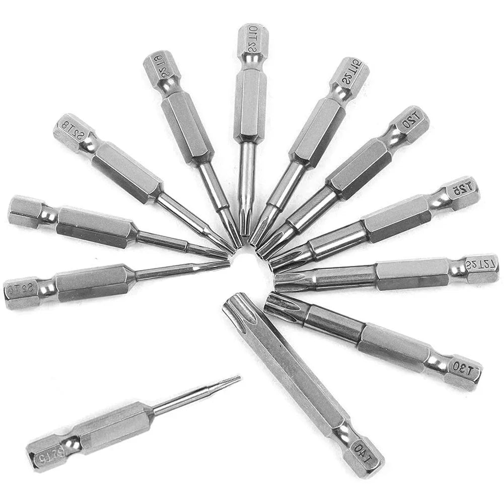 Hex Shank Torx Security Head Screwdriver Drill Set 4 Inch Length S2 Steel Torx Bit Set 11/12pcs Torx Head 1/4 Inch