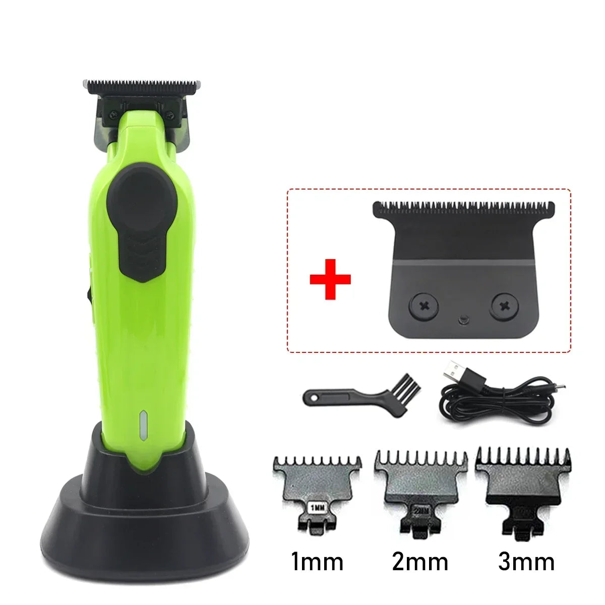 Professional T-Blade Hair Trimmer – USB Charging Base, DLC Blade, Beard & Hair Cutter