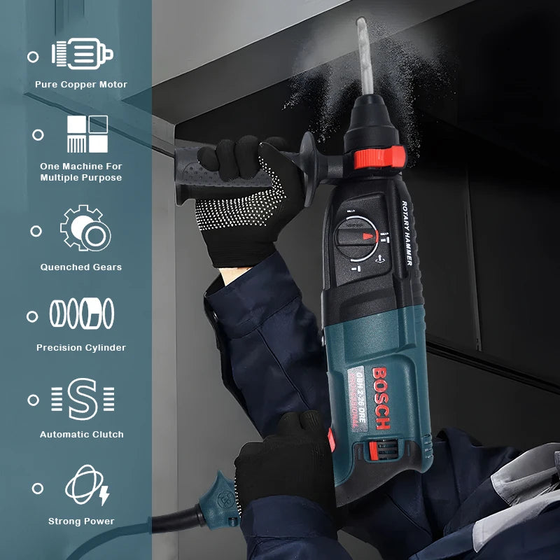 BOSCH GBH Industrial Rotary Hammer Drill with Accessories & 360° Handle