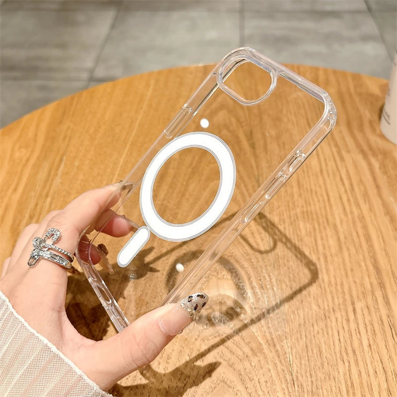 Acrylic Clear Magnetic Case For iPhone 16E 16 14 15 13 12 Mini 11 Pro XS Max XR 7 8 Plus For Magsafe Wireless Charge Hard