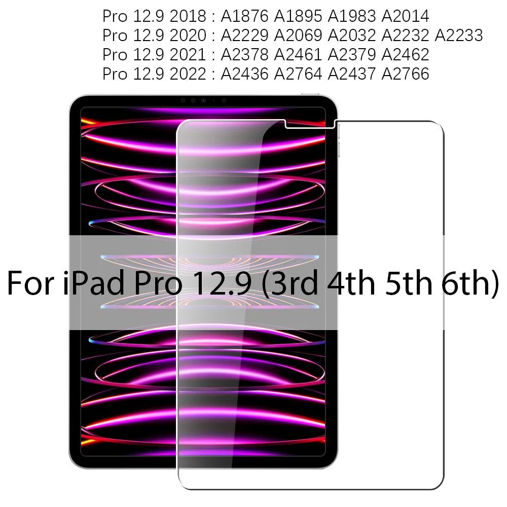 For Ipad A16 10 9 9th 10th Generation Pro 13 M4 12.9 Tempered Glass Screen Protector For Ipad Air 11 M2 M3 5 4 3 2 Mini 6 7 Film